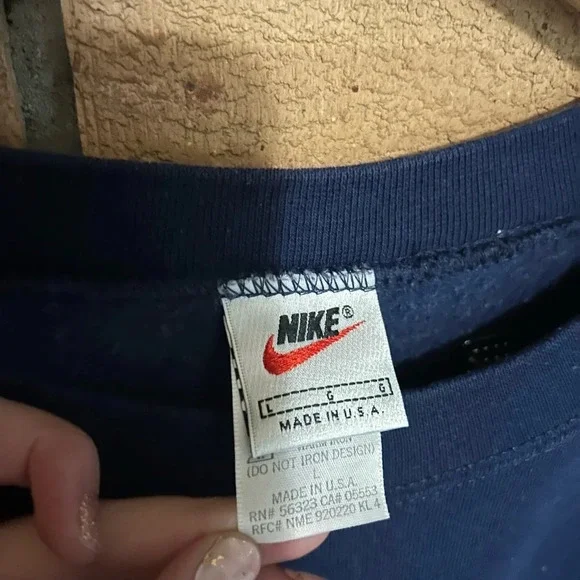 Vintage 90s Nike Swoosh Navy Blue Sweatshirt Crewneck Pullover Size Large - Picture 2 of 5